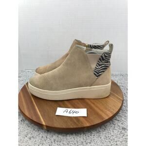 Toms Womens 7.5 Jamie Tan Suede Zebra Slip On Side Zip Platform Casual Sneaker